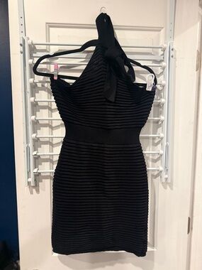Maniere De Voir Black Halter Rib Knit Bow Dress